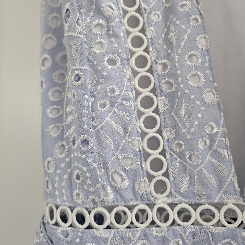 Karina Grimaldi Alba Eyelet Midi Dress Sky Blue Size S Summer Wedding Guest - Picture 8 of 16